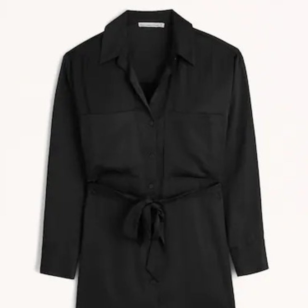 Abercrombie Relaxed Satin Shirt Dress - Black